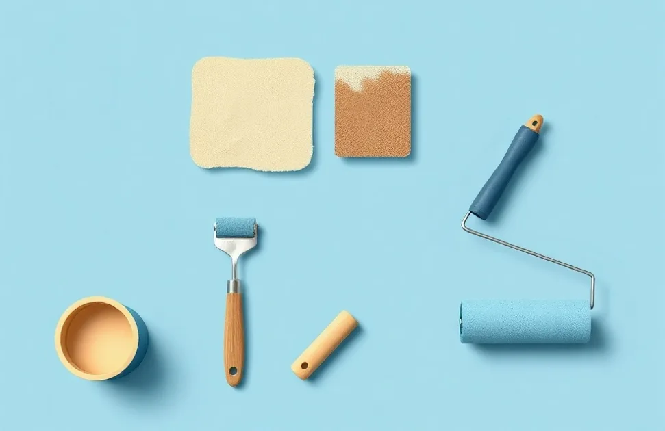 Outils de peinture disposés dans l'ordre des étapes du chantier